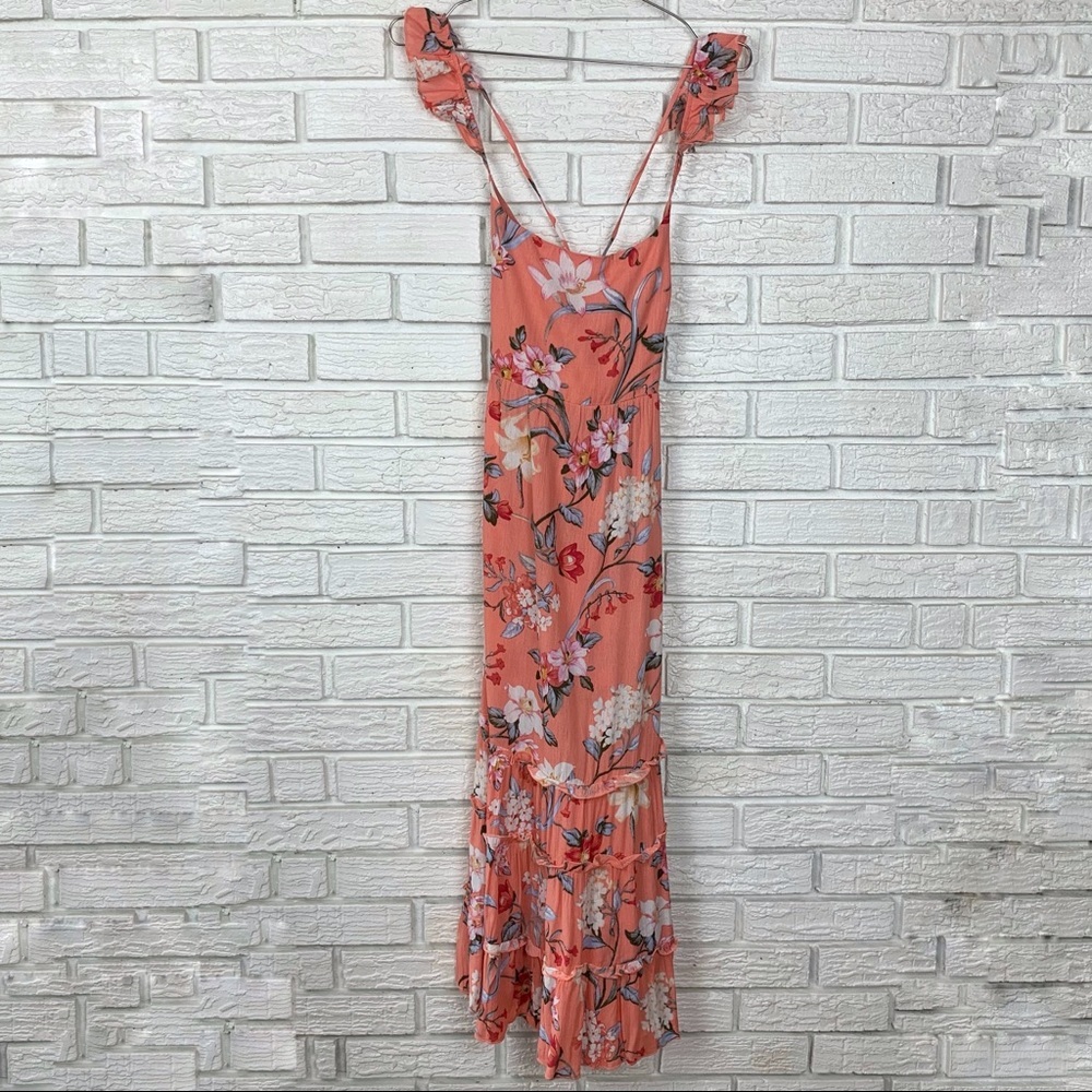 Sweet Pot Floral Maxi Dress Criss Cross Back Ruffle Sleeve Size 8 Pink